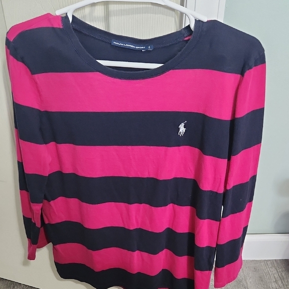 Ralph Lauren Sport Pink and Black Striped Shirt - Picture 1 of 1